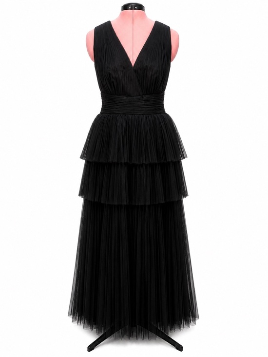 Zac Posen Dresses & Skirts - Zac Posen Black Tiered Pleated Tulle Formal Gown | Designer Evening Dress